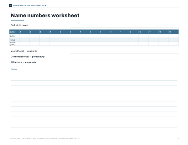 Preview of Printable Name Numbers Worksheet